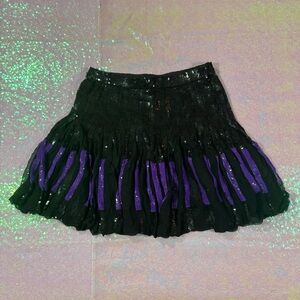 Black & Purple Silk Sequin Flowy Mini Skirt (S) ★彡